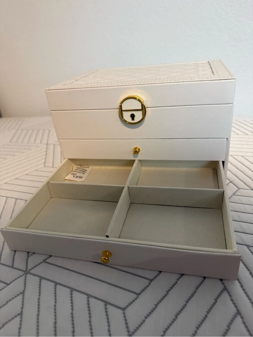 White Jewelry Organizer Box with Gold Accents
